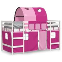 vidaXL Kinderhoogslaper met tunnel 80x200 cm massief grenenhout roze, kinderbed, peuter bed, halfhoogslaper, peuterbed, junior bed, bedhuisje