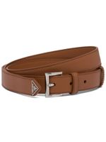 Prada ceinture en cuir à logo triangulaire - Marron