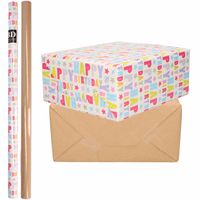 6x Rollen kraft inpakpapier happy birthday pakket - bruin 200 x 70 cm - thumbnail