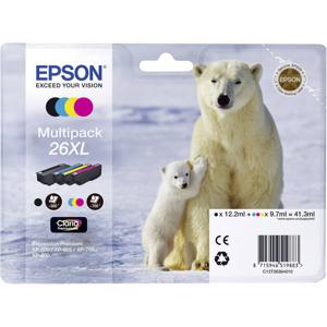 Epson Inktcartridge T2636, 26XL Origineel Combipack Zwart, Cyaan, Magenta, Geel C13T26364010