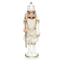 Notenkraker decoratie figuur/beeldje - 28 cm - wit/goud - kunststof - kerst - thumbnail