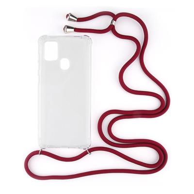 Shop4 - Samsung Galaxy A21s Hoesje - Zachte Back Case met Koord Donker Rood
