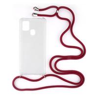 Shop4 - Samsung Galaxy A21s Hoesje - Zachte Back Case met Koord Donker Rood