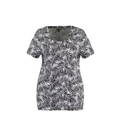 MS Mode T-shirt met bladprint lila/zwart