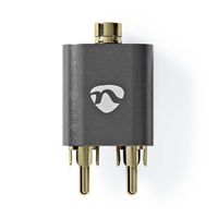 Stereo-Audioadapter | 2x RCA Male | 3,5 mm Female | Verguld | Recht | Aluminium | Gunmetal | 1 st. |