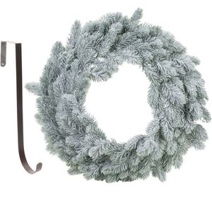 Kerstkrans groen met sneeuw 36 cm kunststof incl. deurhanger