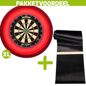 Winmau Blade 6 +  Dartmat 60*300 incl Oche + Dartbordverlichting Deluxe XL Rood