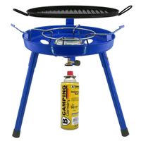 Camping gasgrill/grillplaat 3-in-1 blauw incl. gas navulling 227 gram - thumbnail