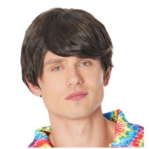 Verkleedpruik voor heren - bruin - Seventies/popster/sixties/surfboy - Carnaval - kort haar