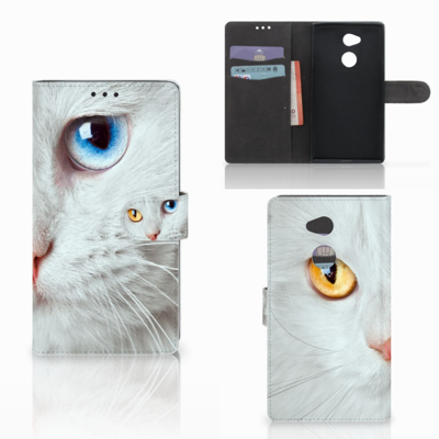 Sony Xperia XA2 Ultra Telefoonhoesje met Pasjes Witte Kat