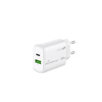 MediaRange GaN snellaadadapter van 25 W, EU-stekker, 1 x USB-C en 1 x USB-A, ondersteunt USB-C® Power Delivery en Quick Charge™, wit