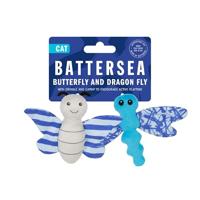 Rosewood Battersea Vlinder en Dragonfly Duo kattenspeelgoed, kattenkruid, 2-delig kattenspeelgoed met Battersea prints, kreukel- en pluche speelgoed voor katten, blauw