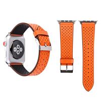 By Qubix - Dot Pattern Leren bandje - Oranje - Compatible met Apple Watch 44mm / 45mm / 46mm / 49mm - Compatible Apple watch bandjes