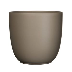 Bloempot mat taupe bruin keramiek voor kamerplant H14 x D14.5 cm