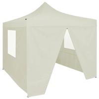 Partytent met 4 zijwanden inklapbaar 2x2 m staal creme - thumbnail