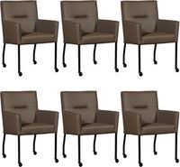 Set van 6 Bruine leren moderne eetkamerstoelen Lucky - Toledo Leer Moss (bruin leer) - thumbnail