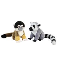 Apen serie zachte pluche knuffels 2x stuks - Ringstaart Maki en Squirrel Aapje van 18 cm