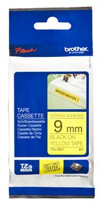 Brother Strong Adhesive Gloss Laminated Tape - 9mm, Black/Yellow