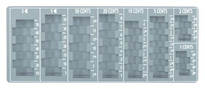 Muntsorteerbak Pavo - Euromunten - Inleglade - 275 x 110 x 20 mm - Grijs Muntsorteerbak Pavo - Euromunten - Inleglade - 275 x 110 x 20 mm - Grijs