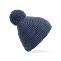 Gebreide Wintermuts met pom pom staal blauw - thumbnail