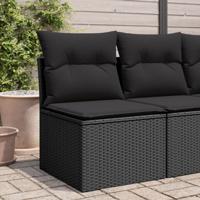 Tuinbank zonder armleuning met kussens poly rattan zwart - thumbnail