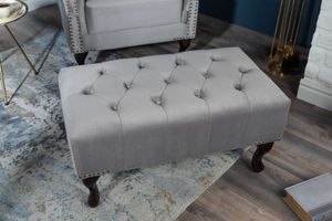 Chesterfield voetenbank 80cm zilvergrijs met knoopstiksels en klinknagels - 39850