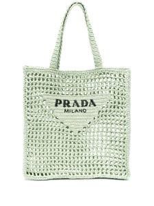 Prada sac cabas en raphia à logo triangle - Vert