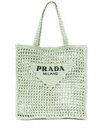 Prada sac cabas en raphia à logo triangle - Vert - thumbnail