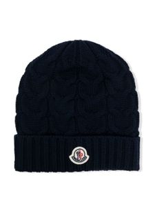 Moncler Enfant bonnet en maille à patch logo - Bleu