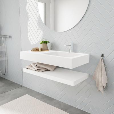 Zaro ALAN vrijhangende wastafel 100cm met wasbak Enkel rechts en solid suface planchet in kleur Wit mat 0 lade(s)