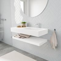 Zaro ALAN vrijhangende wastafel 100cm met wasbak Enkel rechts en solid suface planchet in kleur Wit mat 0 lade(s)