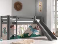 Bed ALIZE met glijbaan 90x200 cm grijs pijnboom tent Dinosaurus - thumbnail