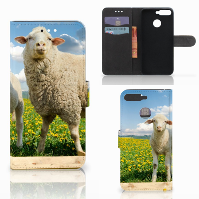 Huawei Y6 2018 Telefoonhoesje met Pasjes Schaap en Lammetje
