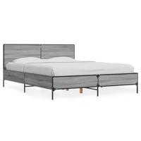 vidaXL Bedframe bewerkt hout metaal grijs sonoma eiken 140x190 cm, bed, bed ombouw, twijfelaar, bedbodem, slaapkamermeubel, boxspring, 2 persoonsbed