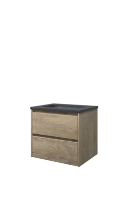 Proline hardsteen Elegant wastafelonderkast met 2 asymmetrische lades en hardstenen wastafel 1 kraangat 60 x 54,5 x 46 cm, raw oak Proline hardsteen Elegant wastafelonderkast met 2 asymmetrische lades en hardstenen wastafel 1 kraangat 60 x 54,5 x 46 cm, raw oak