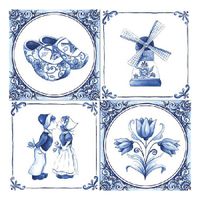 Papieren servetten met Delfts blauw thema print 60 stuks   - - thumbnail