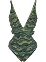 Amir Slama wave print swimsuit - Vert - thumbnail