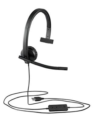 Logitech H570e Bedrade Headset, Mono Hoofdtelefoon met Ruisonderdrukkende Microfoon, USB, In-Line Bediening met Demptoets, Indicator-LED, PC/Mac/Laptop - Zwart