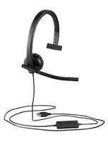 Logitech H570e Bedrade Headset, Mono Hoofdtelefoon met Ruisonderdrukkende Microfoon, USB, In-Line Bediening met Demptoets, Indicator-LED, PC/Mac/Laptop - Zwart