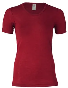 Dames T-Shirt Zijde Wol Engel Natur, Kleur Bordeauxrood, Maat 46/48 - Extra Large