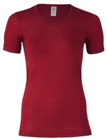 Dames T-Shirt Zijde Wol Engel Natur, Kleur Bordeauxrood, Maat 34/36 - Small