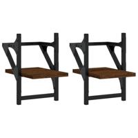 vidaXL Wandschappen met stangen 2 st 20x25x30 cm bruin eikenkleur, wandplank, wandrekje, muurplank, wandrek, fotoplank, muur plank, zwevend wandrek