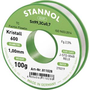 Stannol Kristall 600 Fairtin Soldeertin, loodvrij Loodvrij Sn99,3Cu0,7 REL0 100 g 1 mm