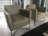 Set van 2 leren fauteuils met kruisframe - groen leer - Echt leer, Modern, ontdek de vele Leersoorten en Kleuren bij ShopX