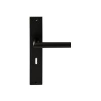 Hardbrass Deurkruk Toledo op rechthoekig langschild sleutelgat 72mm - zwart