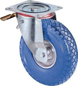 BS Rollen Zwenkwiel met totaalklem | wiel-d. 260 mm draagvermogen 160 kg | met schroefplaat rollager | rubber blauw | 1 stuk - L420.C91.262