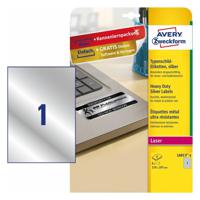 Avery-Zweckform L6013-8 Etiketten voor typeplaatjes 210 x 297 mm Polyester folie Zilver 8 stuk(s) Permanent hechtend Laser (zwart/wit), Kopiëren (zwart/wit), - thumbnail