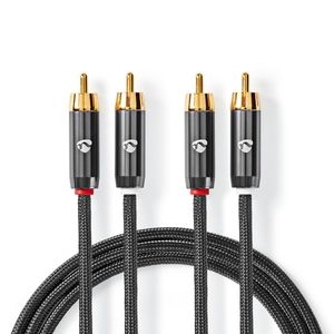 Stereo-Audiokabel | 2x RCA Male - 2x RCA Male | Gun Metal Grey | Gevlochten kabel