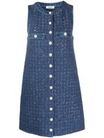 SANDRO robe courte en tweed à design sans manches - Bleu