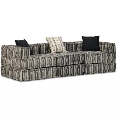 vidaXL Poef driezits modulair stof gestreept grijs